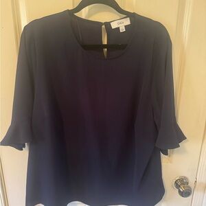 CeCe Dark Navy Ruffle Detail Blouse